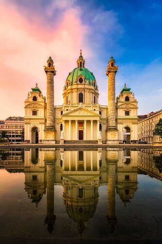 Karlskirche-Charles-Church-pink-sky-Vienna-Austria