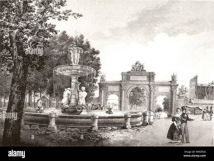 english-view-of-puerta-de-atocha-with-the-fountain-situated-in-the-nearby-at-paseo-del-prado-engraving-by-vicente-camarn-espaol-vista-de-la-puerta-de-atocha-con-la-fuente-que-se-halla-en-sus-inmediacions-en-el