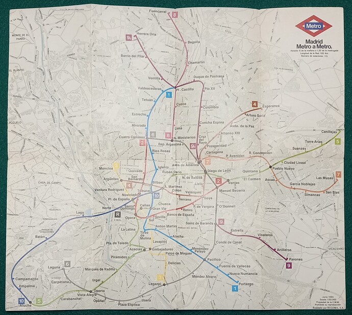 Plano del Metro de Madrid. edición año Junio 1984