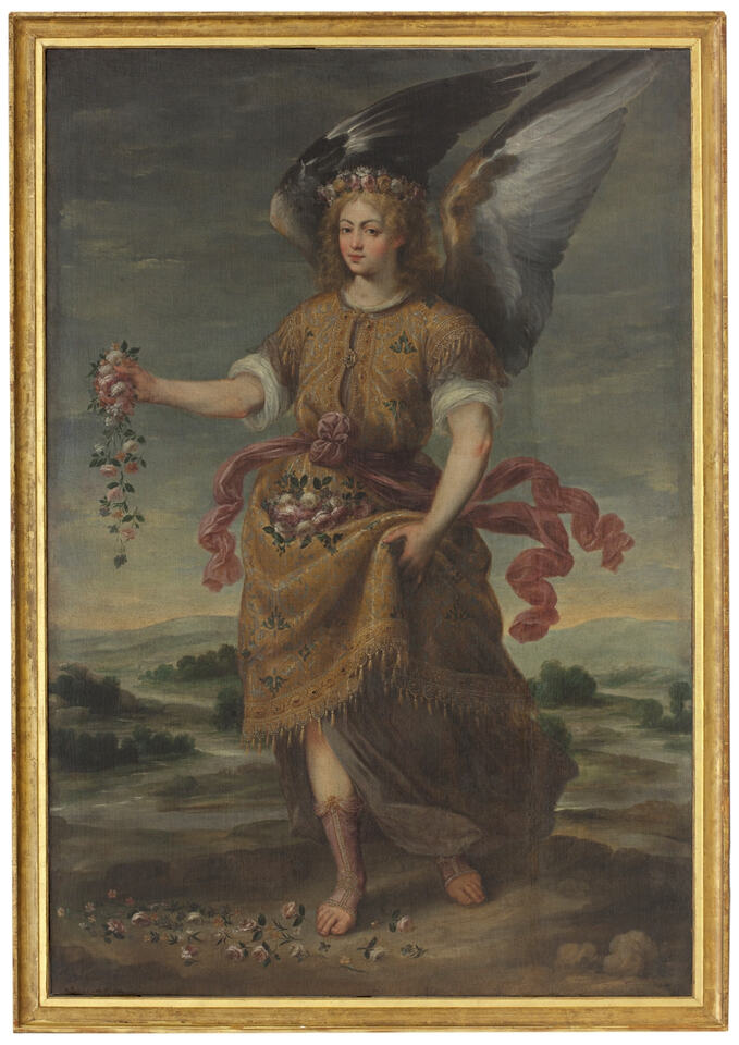 El Arcángel Baraquiel esparciendo flores